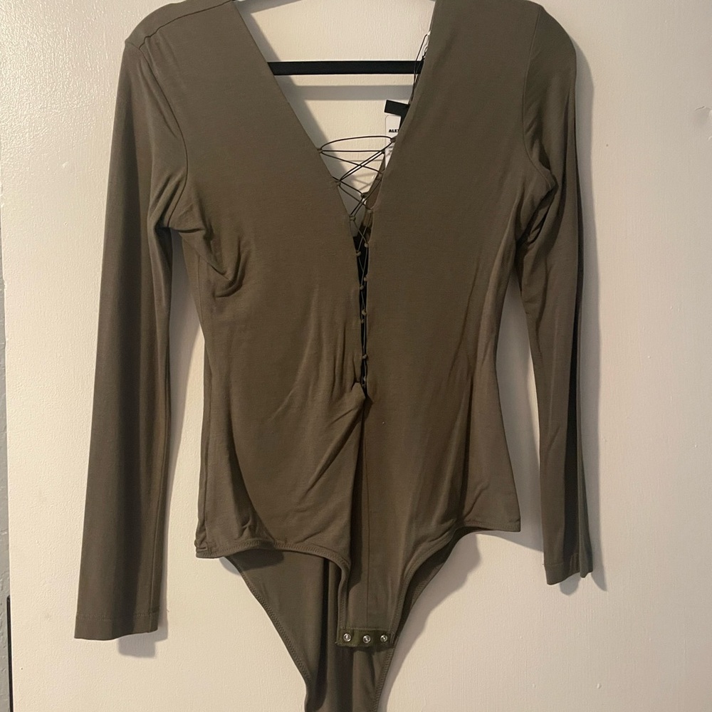 Olive Long Sleeve Lace-Up Bodysuit